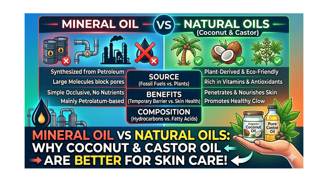 Mineral Oil vs Natural Oils: Why Coconut Oil and Castor Oil Are Better for Skin Care
